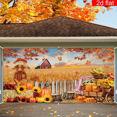 2D Door Flag 1 Piece of Polyester Garage Door Flag for Autumn Harvest Party - Durable Farmhouse Thanksgiving Decoration