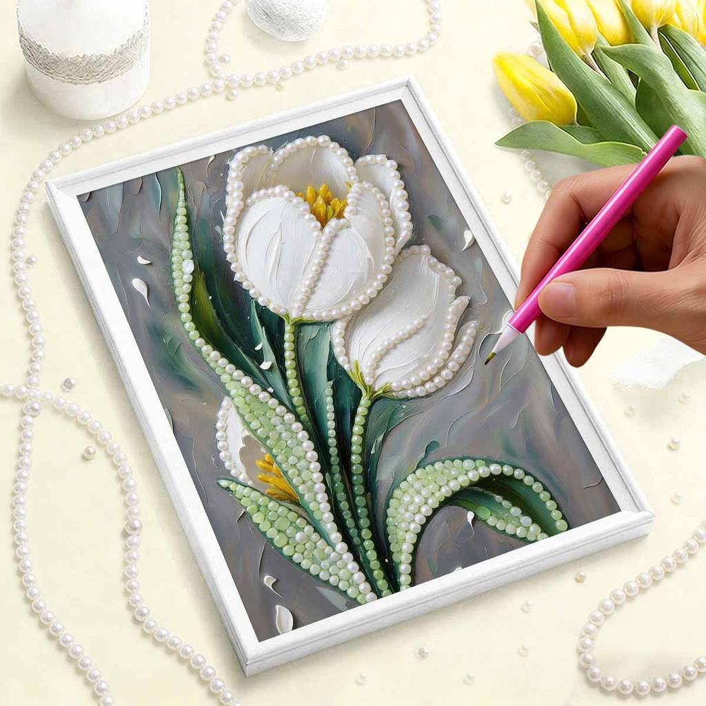 DIY Pearl Painting Set Lily Pattern Home Decoration Handmade Sticky Diamond Creative Canvas Pearl Art Painting Crafts Perfect Gift