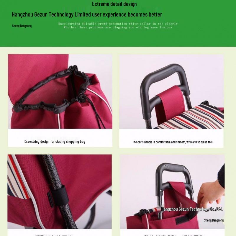 Lightweight Foldable Shopping Cart for Seniors: Stair-Climbing Trolley with Portable Handle