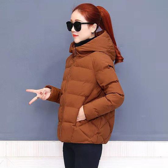 Kvinner vinterhettejakke Ensfarget langermet løs tykk varm bomullsjakke for kaldt vær Matchende Streetwear yttertøy