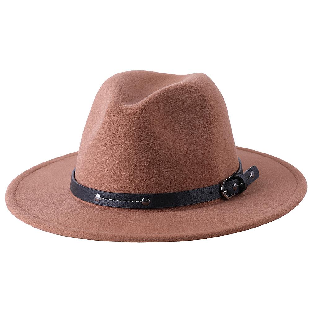 1Pc Fashion Wool Fedora Hat Men Autumn Winter Wide Brim Jazz Cap Imitation Woolen Women Church Felt British Hat