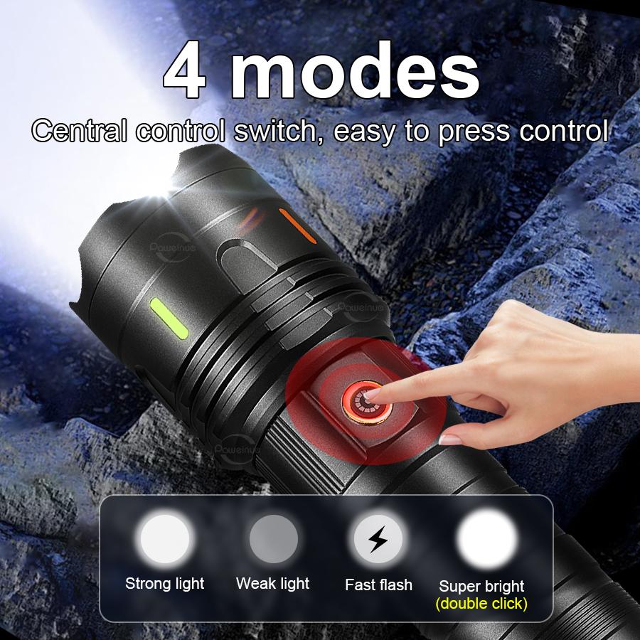 5000MAH Powerful LED Flashlight Built-in Battery Torch Emergency Spotlight 5km Hunting Tactical Flashlight Use 30hours