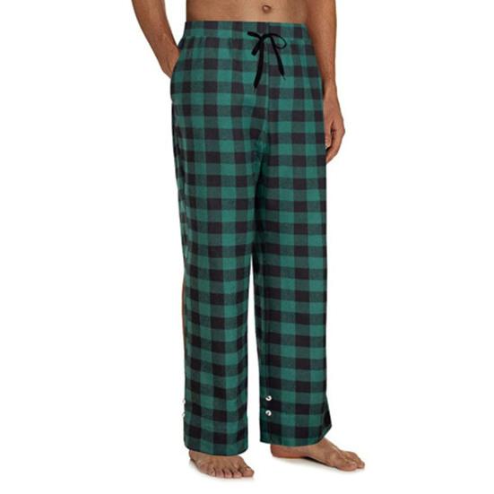 

Pajama Pants Elastic Waist Drawstring Plaid Loose Pajama Trousers for Home XL зелений