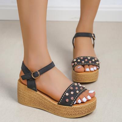 Summer Sandals Brand Women's Wedge High Heel Sandals Fashion Beaded Thick Sole Women's Sandals Casual Party Beach Shoes Women