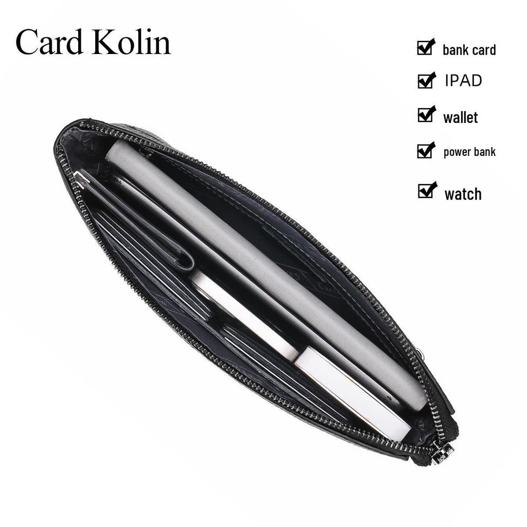 Stylish Men’s Embossed Cowhide Clutch | Large Capacity Envelope Handbag