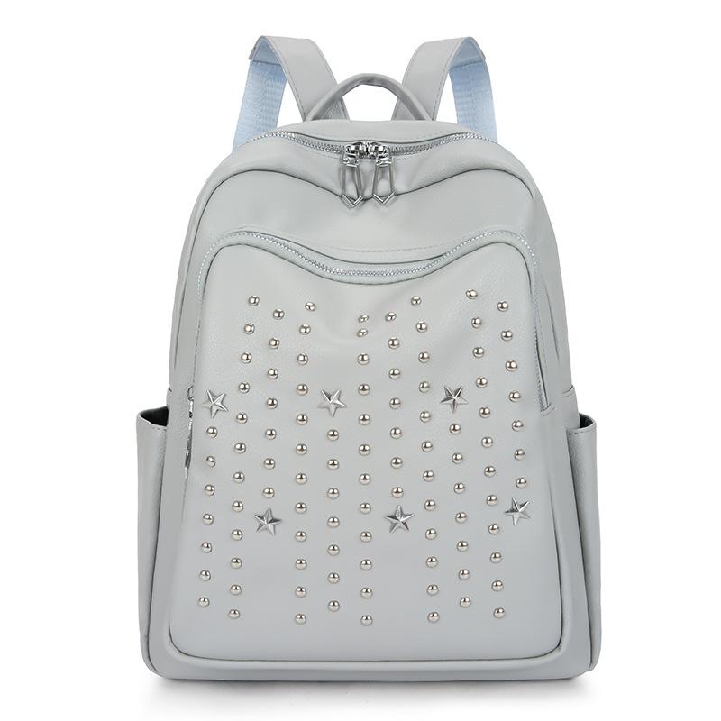 Backpack Women's New Korean Version PU Women's Backpack Simple and Large Capacity Fashionable Travel Rivet Backpack