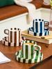 European-style Ceramic Coffee Mug and Saucer Retro Striped Water Cup Exquisite Afternoon Tea Flower Tea Cup Breakfast Milk Mug