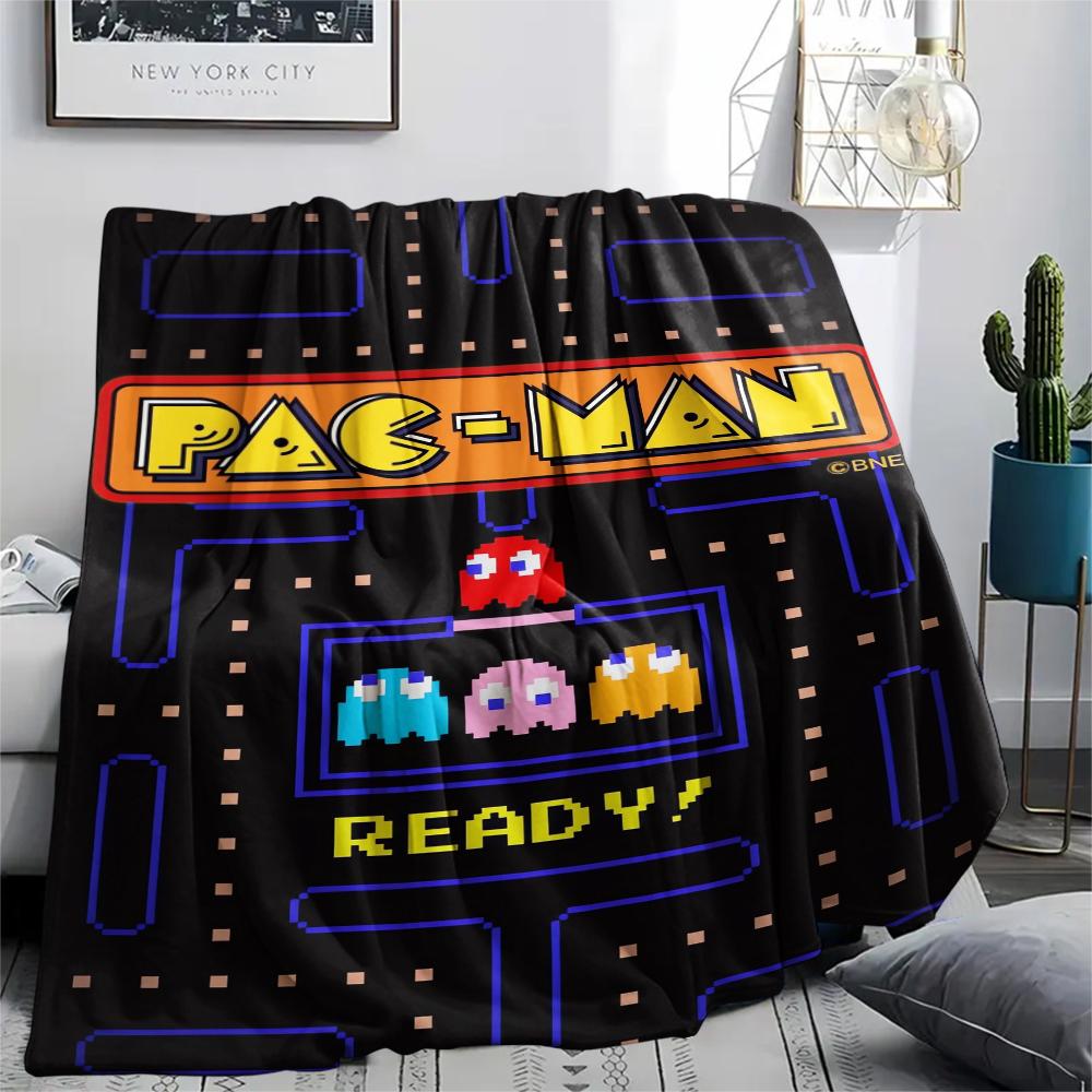 1PC Pac Man Print Flannel Blanket, High Quality Comfortable for All Seasons, Home Decor, Warmth and Comfort, Perfect for Christmas Gifts