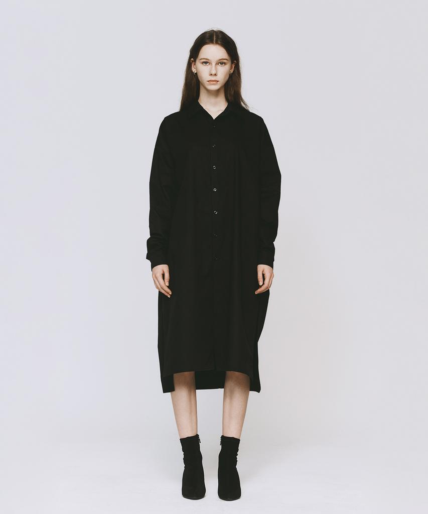 MONOPHOBIA Cotton Slit Shirt Dress Black