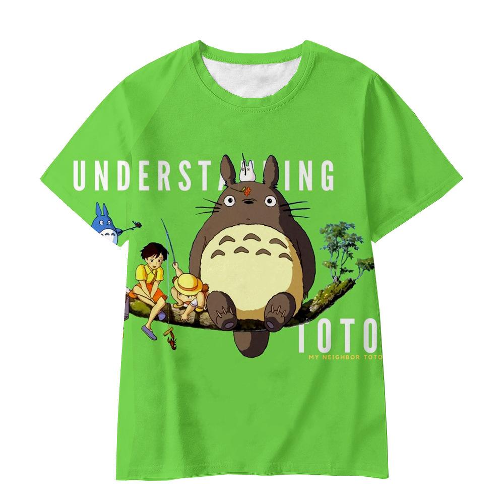 3D Hayao Miyazaki Cartoon Totoro Pattern Printed Casual Short Sleeved Children's Boy T-shirts - Soft Medium Stretch Fabric Summer Relaxed Fit Clothing