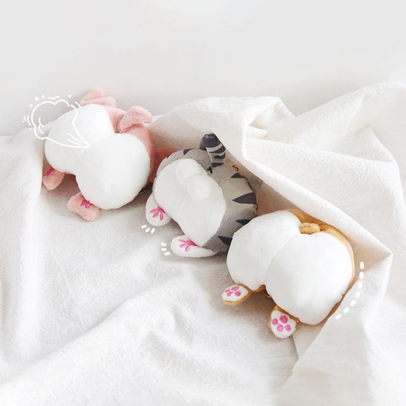 Cute Cat Butt Plush Keychain  Corgi Pig Butt Soft Fidget Toys Girls Child Bag Decoration