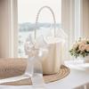 White Satin Pearl Wedding Flower Basket Bowknot Wedding Scattering Flower Basket Foldable Flower Girl Pearl Handle Baskets