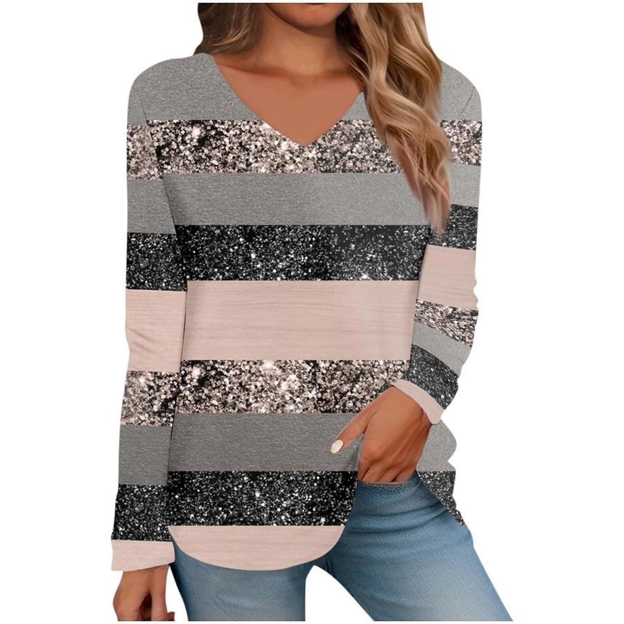 Women's Fashion V-neck Long Sleeved T-shirt Vintage 3d Printed Top