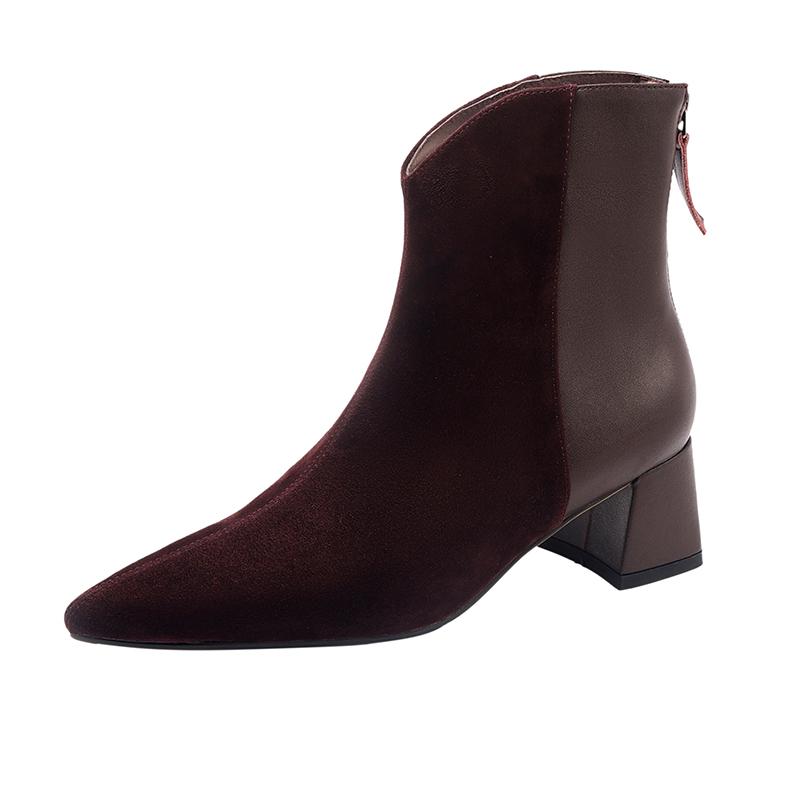 Fashion 2024 New Autumn Sheep Suede Women Boots Pointed Toe Chunky Heel Boots for Women Winter Short Boots Genuine Leather Ladies Shoes