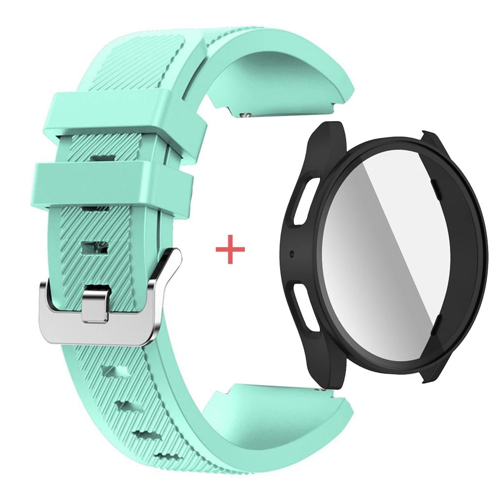 Glass Case +Band for Samsung Galaxy Watch 7/6/5/4 40 44mm Tempered PC Cover Silicone Sport Bracelet Watch 7/6/5/4 40 Accessories