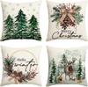 Merry Christmas Trees Reindeer Snowflake Throw Pillow Covers, Winter Holiday Cushion Case Decoration For Sofa Couch Set Of 4