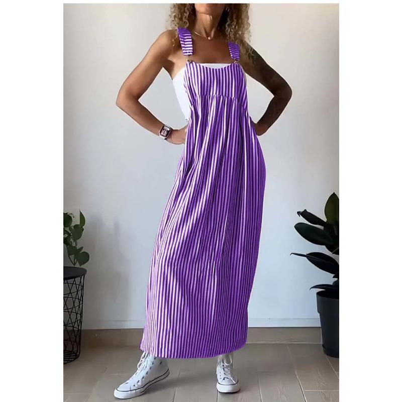 Damen Sommermode Gestreiftes Hosenträgerkleid