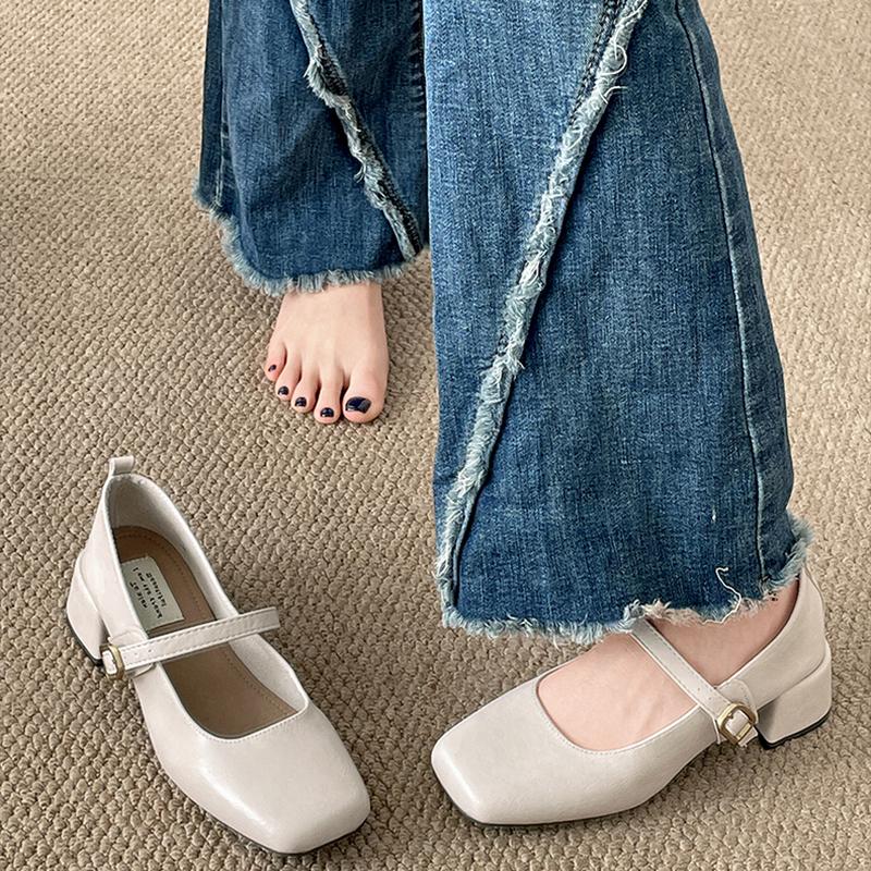 Fashion Retro Style Thick Heel Women Mary Jane Shoes Fashion Square Toe One-Buckle Shoes Ladies Outdoor Dress Pumps