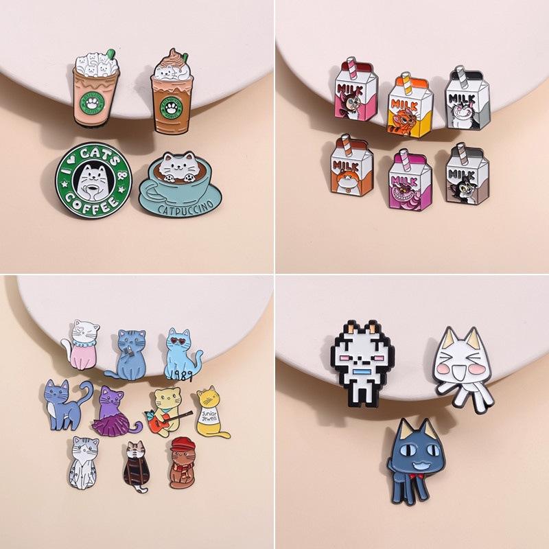 Fruit Cat Strawberry Series Enamel Pin Funny Brooch Cartoons Badge For Bags Jeans Hoodies Denim Lapel Pin Jewelry Kids Best Gift