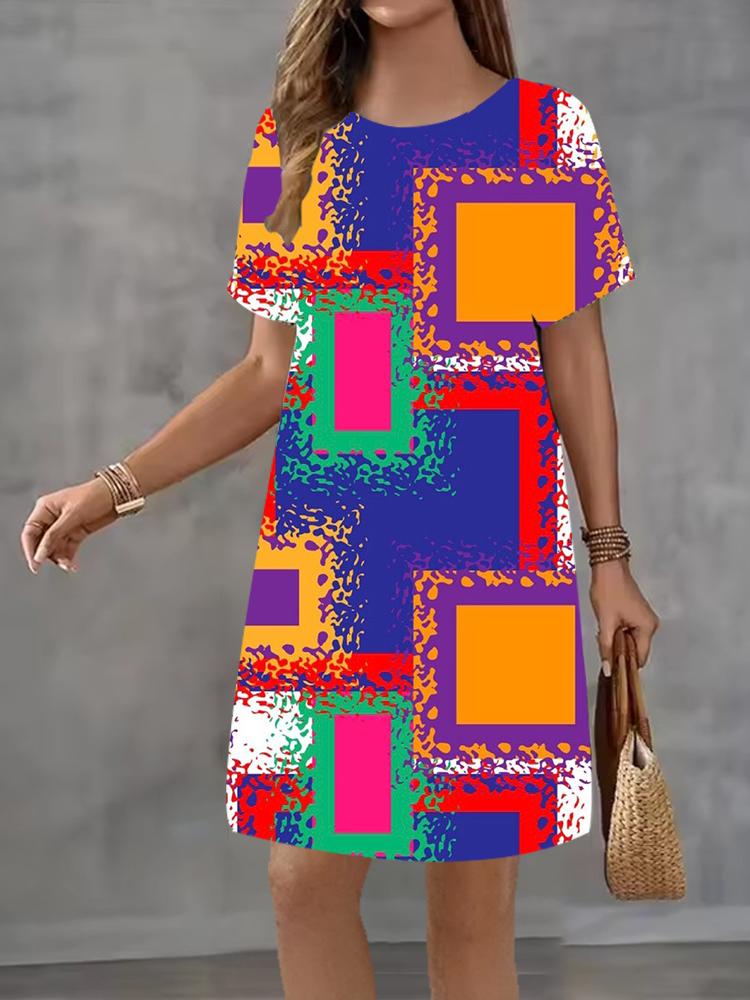 Fashion 3D Print Summer Dress Loose Casual Short Sleeve O-Neck Mini Dress