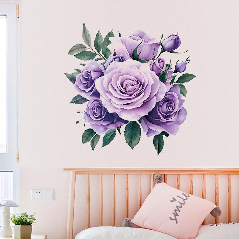 Purple Peony Floral Toilet Wall Sticker Self-Adhesive Waterproof Removable Bathroom Elegant Home Decor Art