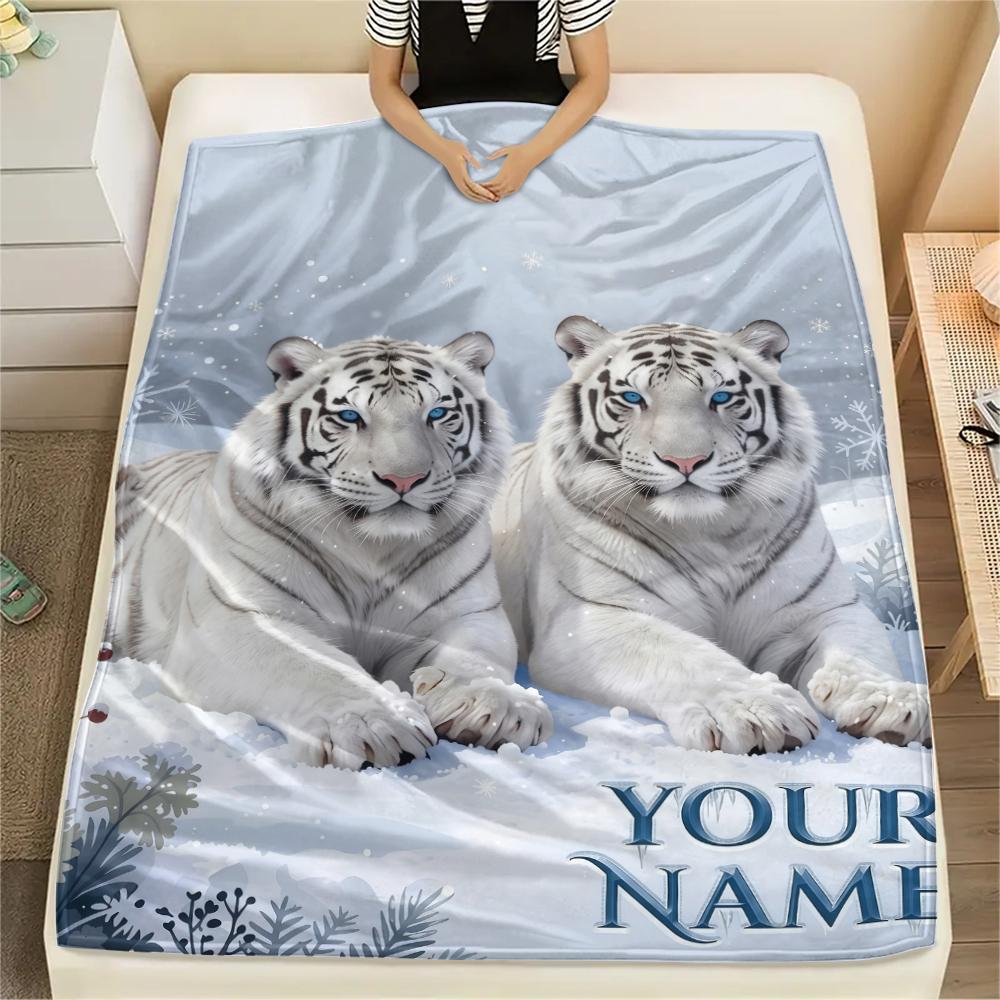 1PC Custom Name Tiger Fantasy Universe Patterned Flannel Blanket Suitable For All Seasons for Home Decor Warmth and Comfort Gifts Holiday Present_lx