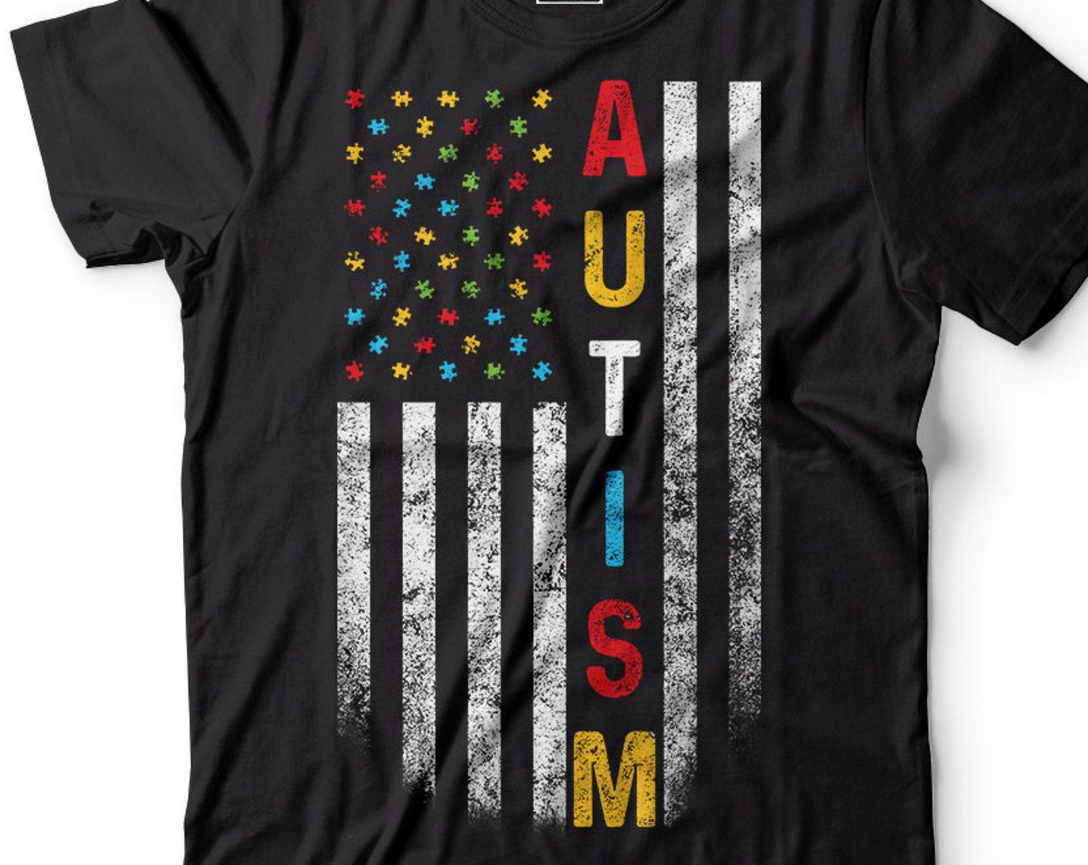 Autism Awareness T-Shirt: American Flag Puzzle Piece Design S