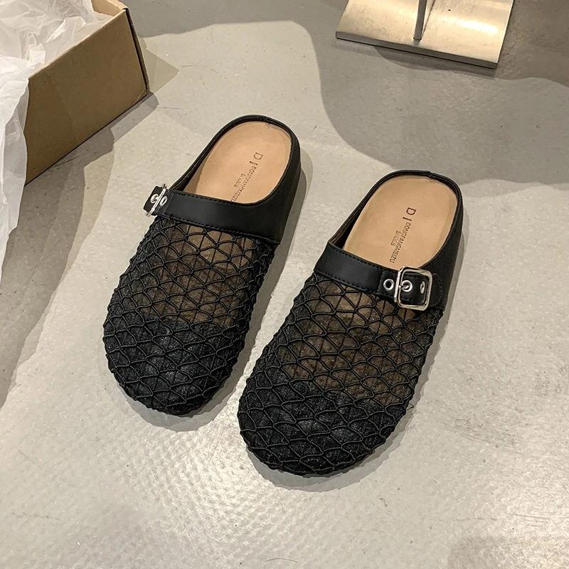 

Модные женские балетки, тапочки, сетчатая модная обувь, удобные туфли-слингбэки, женские сандалии для ходьбы, лето 2025, дизайнерский бренд, женские тапочки 35 чёрный