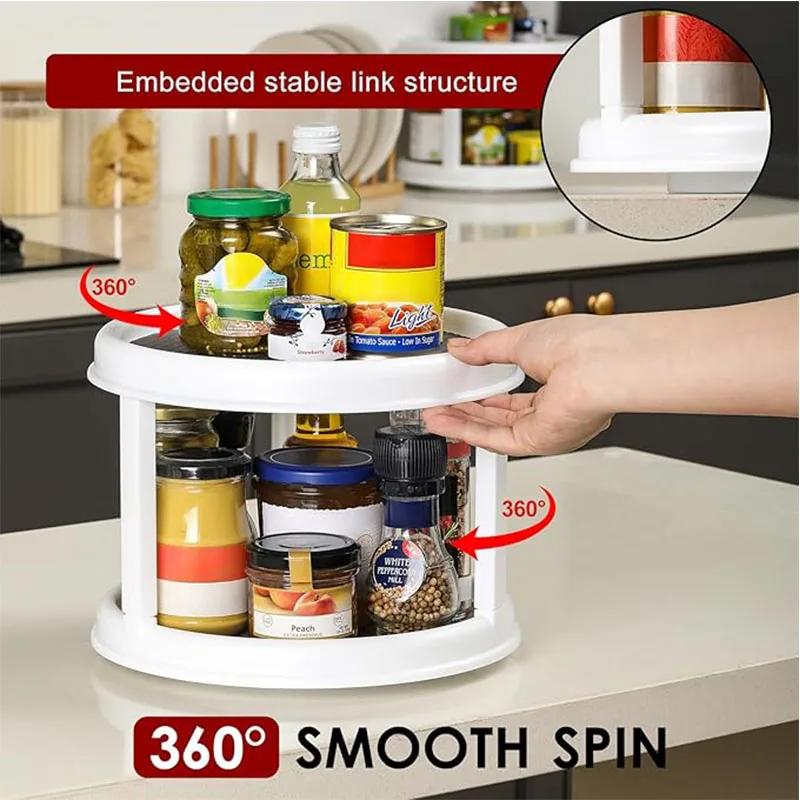 2 Tier Non Skid Spice Rack Turntable, Spinning Organizer, Non Skid Lazy Susan Turntable, 360° Rotating Seasoning Organizer