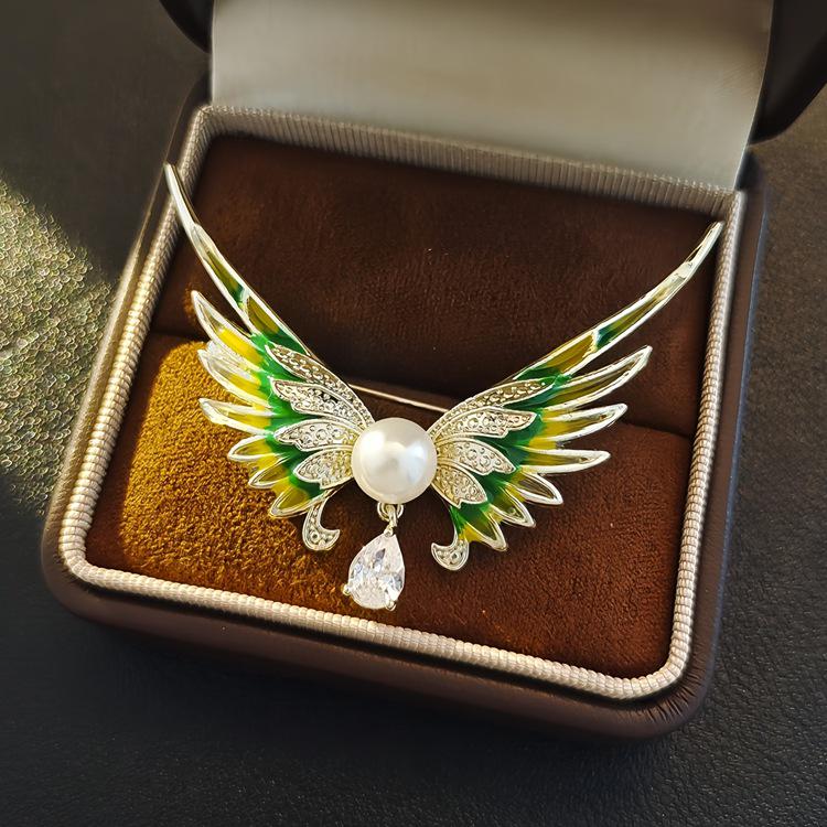 Elegante chinesische Retro-Emaille-Brosche Phönix & Schmetterling für Damen