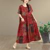 DIMANAF New 2026 Women Plus Size Spring Summer Casual Long Dress Print Red Cotton Loose Oversize Maxi Beach Sundress