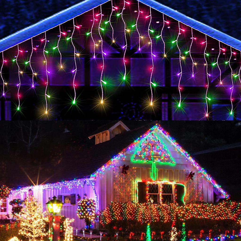 10m 400 LEDs Solar Powered LED Curtain Icicle String Light IP44 Waterproof 8 Modes Ambiance Lamp