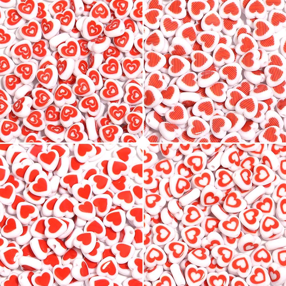 100pcs/lot Acrylic Heart Beads Red Series 8mm Spacer Loose Love Bead for Jewelry Making DIY Necklace Bracelet Accessories
