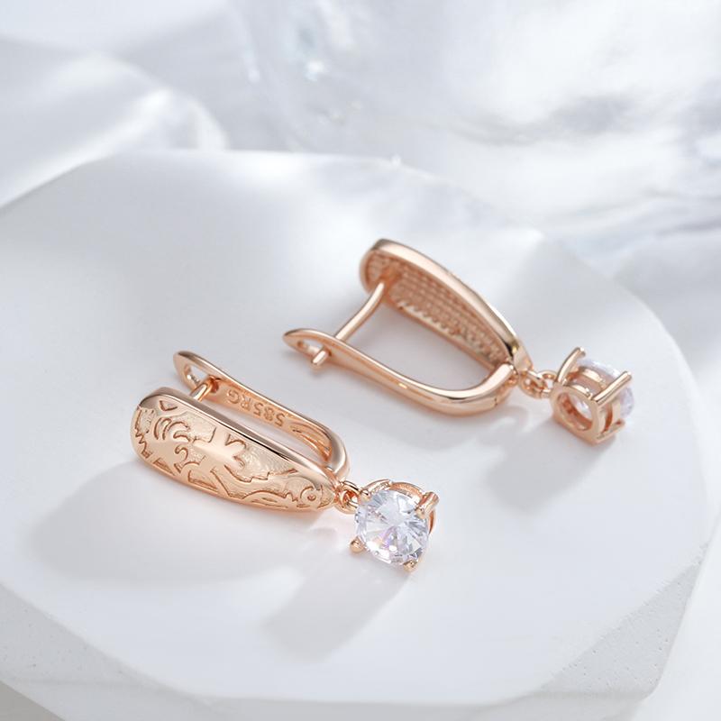 Unique Ethnic Bride Drop Earrings Women High Quality  Rose Gold Color Natural Zircon Fashion Wedding Daily Jewelry