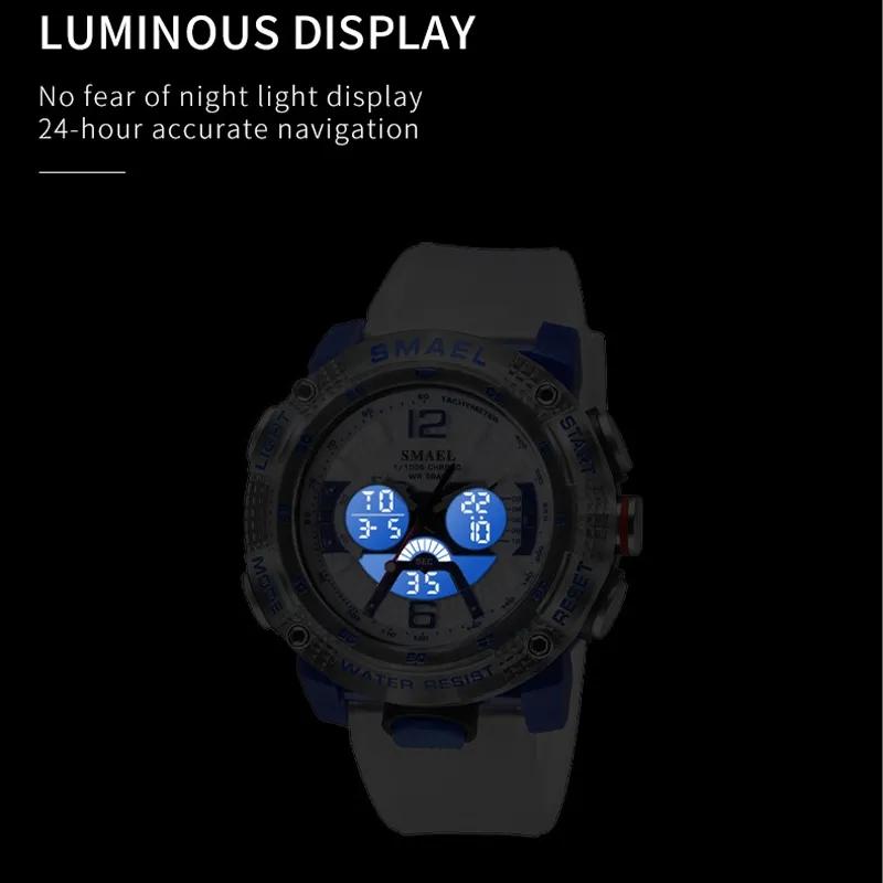 Sport Watches Waterproof SMAEL 8058 Male Clock Digital LED Display Quartz Analog Stopwatch Fashion Green Orange Clock Men Watch