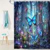 Vibrant Blue Forest Butterfly Shower Curtain With Hooks-Animal Print, Decorative Shower Curtain Available All Season 180X180Cm