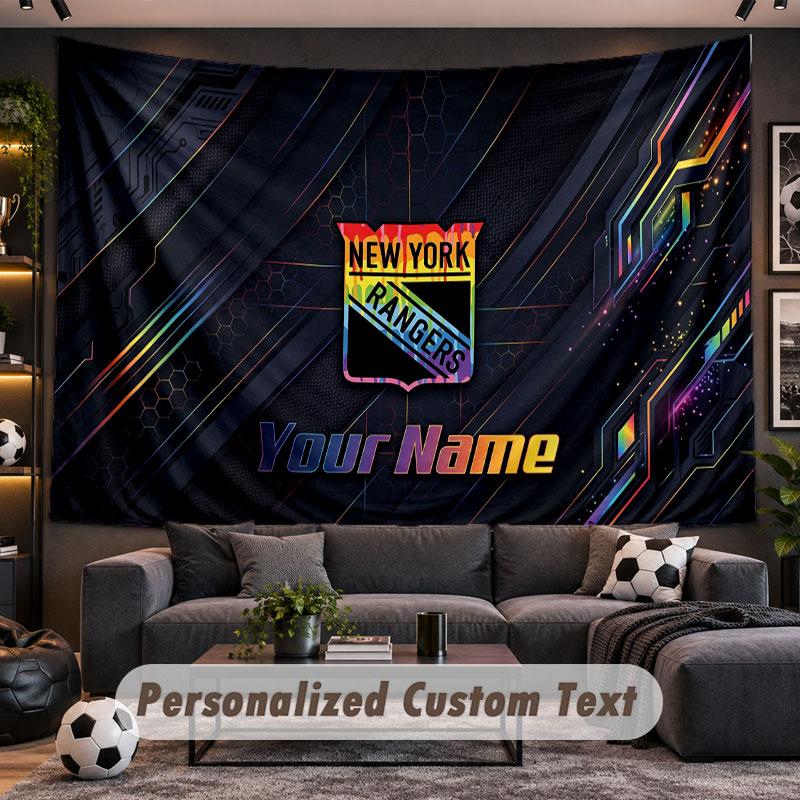 Wall Hanging Tapestry Custom NameNew York Rangers Pattern Personalized Printed Fabric Wall Decor