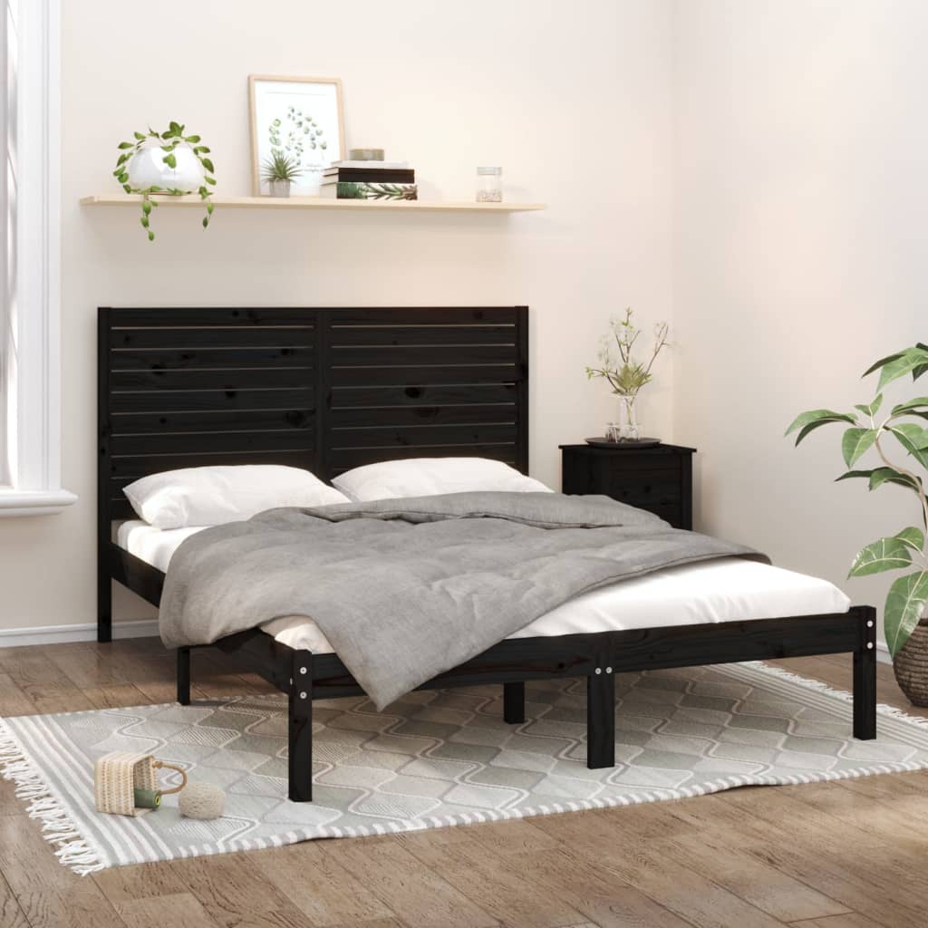 Solid Wood Bed Black 150 x 200 cm