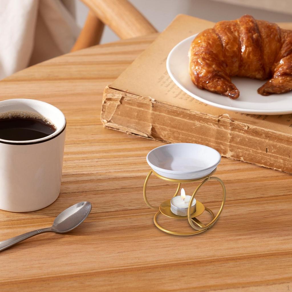 Ceramic Oil Melt Burner Home Decor Aroma Furnace Metal Frame for Yoga Bedroom Meditation