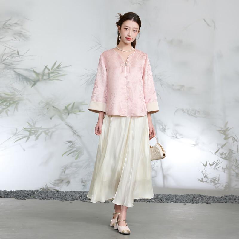 Sancai Women's Guofeng Jacquard Disc Button Outerwear
