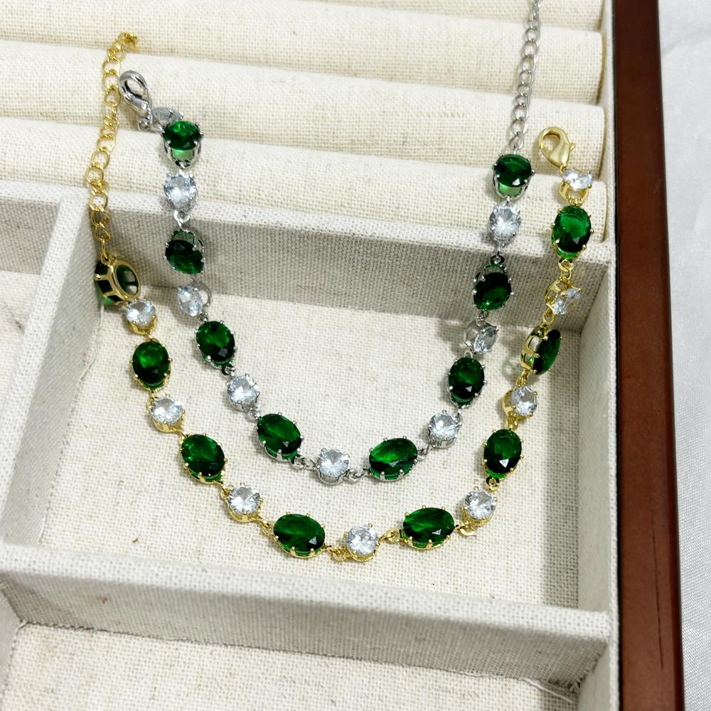 Green Oval Zircon Charm Bracelets For Women Fashion Emerald Crystal Bracelet Gold Sliver Color Bridal Wedding Jewelry