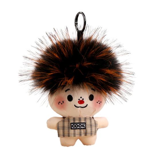 Funny Plush Keychain Cute Bag Charms with Pom Pom Hair Soft Stuffed Keyrings for Handbag Backpack Purse Accessory