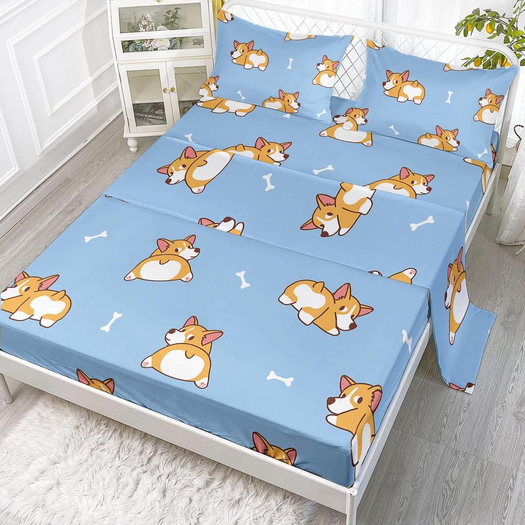 Cartoon Animal Sea Lion Pattern Bed Hat Four-Piece Bedding Set Bedroom Dormitory Bedding Decoration