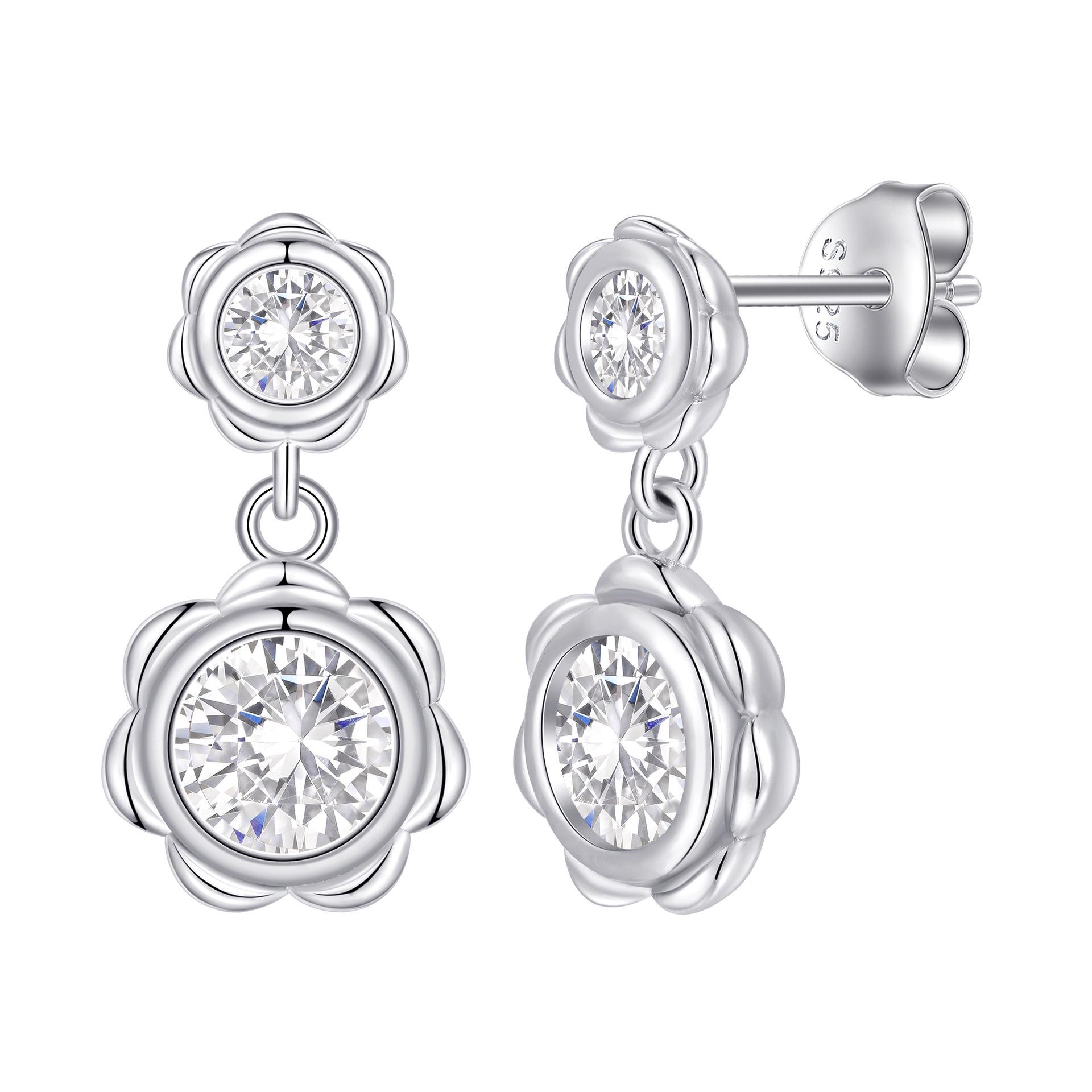 925 Sterling Silver Sunflower Tassel Stud Earrings - Light Luxury High-End Jewelry 925 Sterling Silver платиновый