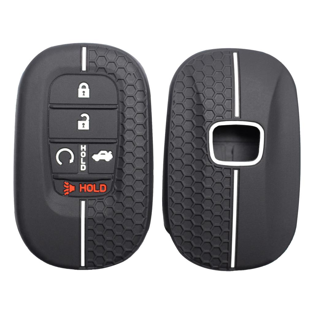 Silicone Key Fob Cover Compatible With - Honda Accord Civic Hr-V Cr-V Pilot Sport Si Ex Ex-L Touring 5 Buttons Car Key