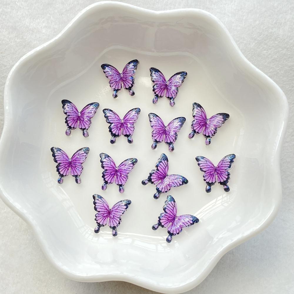 50Pcs Cute Mini Cartoon Colorful Butterflies Nail Art Resin Designer Charms DIY Craft For Nail 3D Decorations Jewelry