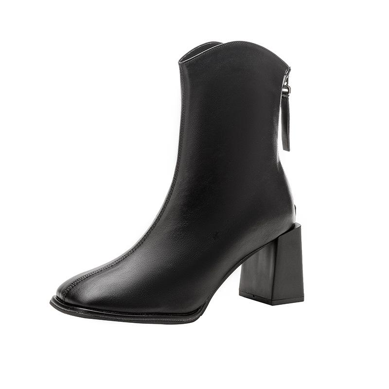 French fashion V-mouth thick heel short boots women's 2024 new spring and autumn square head fashion boots high heel thin boots