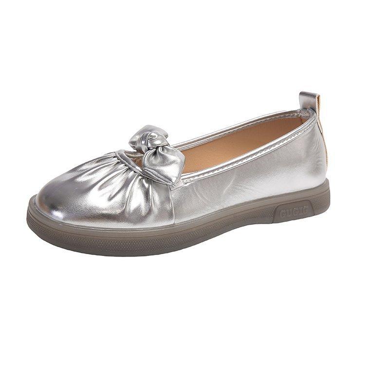 Fashionable and Comfortable Silver Flat Single Shoes Female Summer Mary Jane Shoes Bow Soft Bottom Soybean Shoes