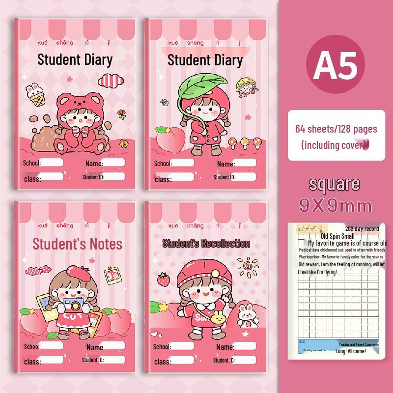 Cartoon Plastic Cover Diary for Elementary Students - A5 Notebook for Girls & Boys In Grades 1-3