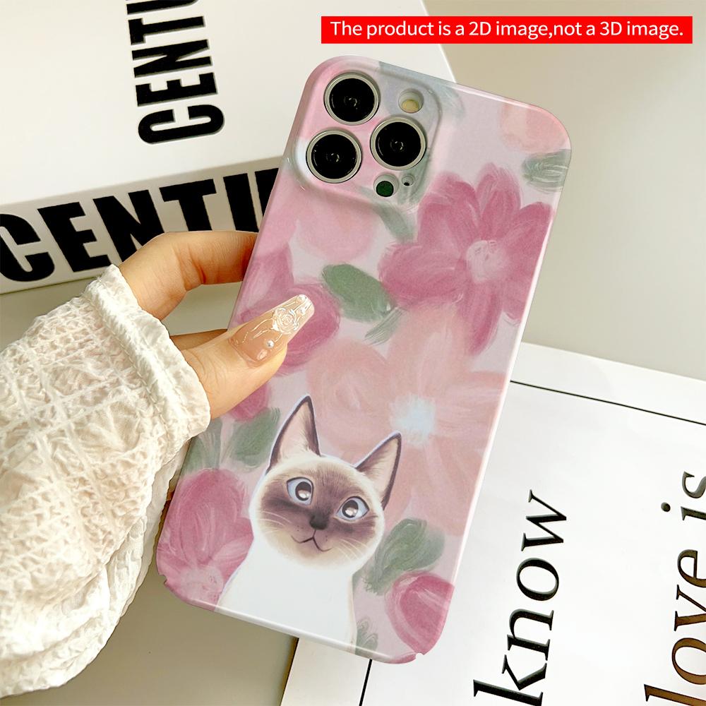 Siamese Cat Amidst Pink Floral Bloom All inclusive film hard phone case, compatible with iPhone 18 Pro Max 17 16 15 14 13 12 11